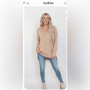 Ultra Soft Oversized Women's V-Neck Sweater in Beige